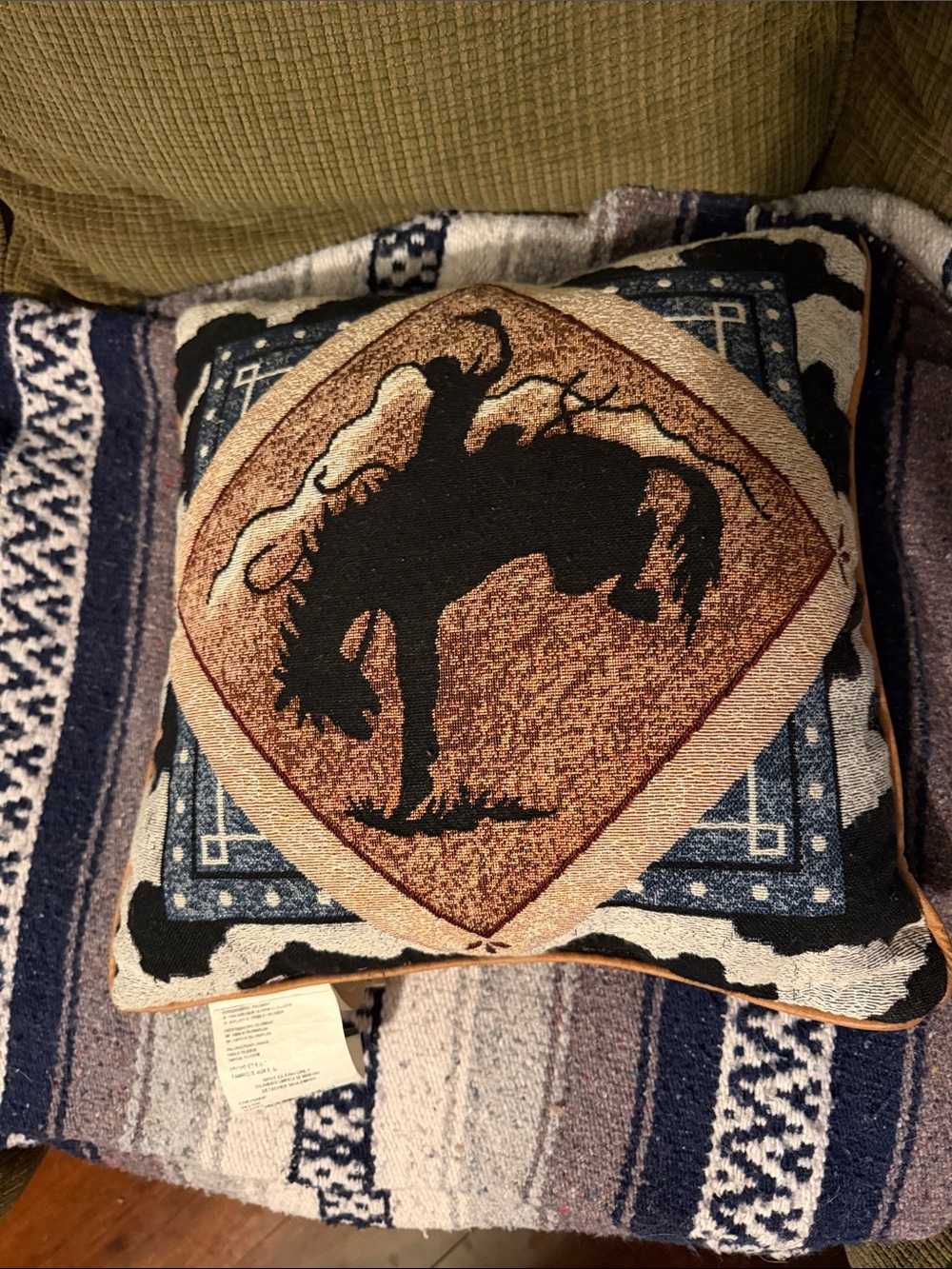 Southwestern Rodeo Bucking Bronco Decorative Pillow - Brown and Black